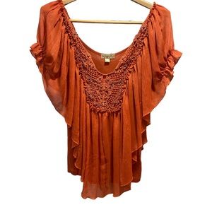 One world short sleeve boho top size small‎